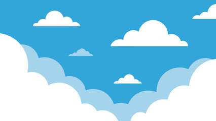 Bright Blue Sky with Fluffy White Clouds, Sunny Day Background Illustration
