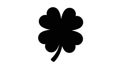Lucky black four-leaf clover silhouette symbol on an isolated white background.