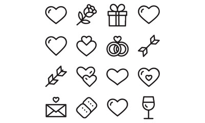 Valentine&rsquo;s-Day outline or line icon design bundle.