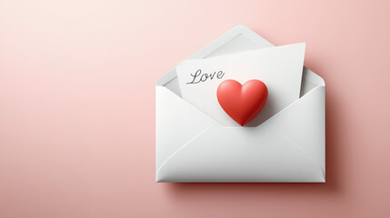 Love Letter in White Envelope With Red Heart on Pink Background.