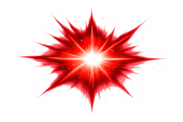 Red starburst light exploding with bright flash, radiating energy and abstract graphic effect on transparent background