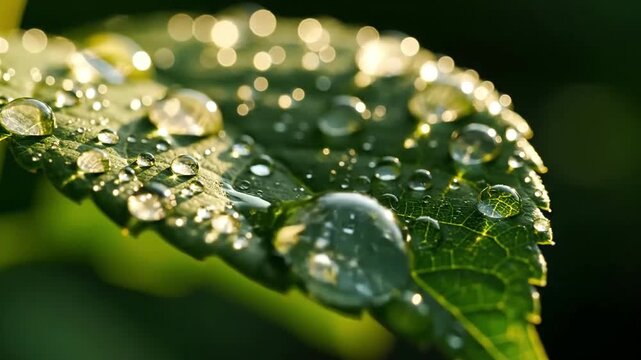 Leaf's Delicate Jewels: A Glimpse into Nature's Microscopic World Captured in Water Droplets