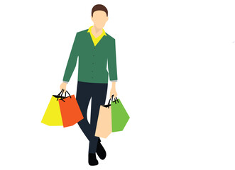 Man Carrying Colorful Shopping Bags Vector Illustration