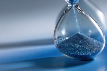 Close-up of hourglass, blue sand