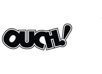 Comic Text Clipart &ndash; Bold &ldquo;OUCH!&rdquo; in Stylized Black Letters with White Outline on White Background