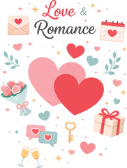 Love and Romance Illustration with Minimalist Heart Icons and Typography