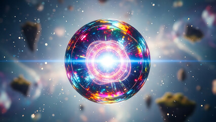 Cosmic Orb of Light with Abstract Geometric Patterns Floating in Space