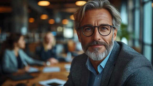 Confident Leader: A composed and experienced man, radiates a sense of authority and wisdom. with a gentle gaze and intelligent expression.