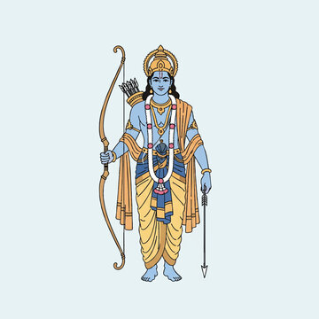 Lord Rama Hindu Deity holding Bow and Arrow Vector Illustration