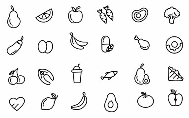 Set of fruits and vegetables icons for healthy food