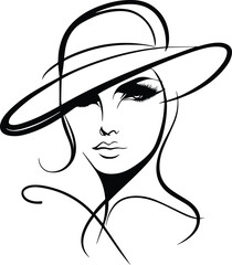 Minimalist Line Art of Woman in Hat