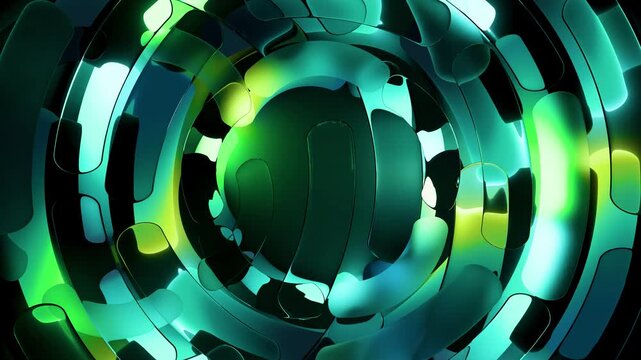 abstract Circles Stripes neon transparent green yellow bleu Elegant glowing striped glass pattern, fluid,  looping video background 4K 4K stock video