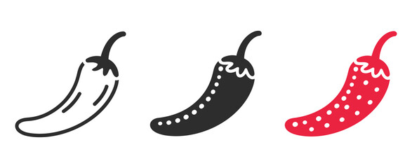 Chili icon on white background, featuring a simple vector chili pepper for cooking
