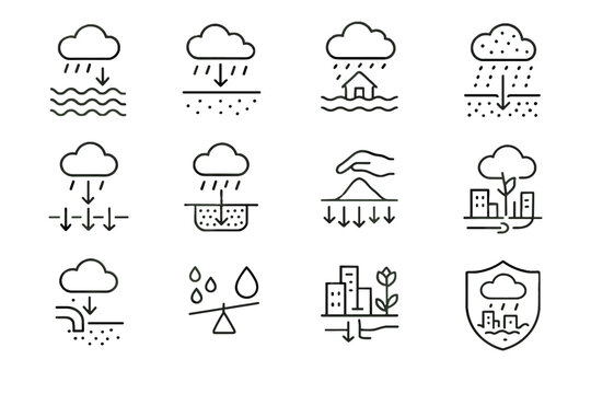 Icon discharge controlled mitigation zone adaptation rainwater vector icons climate urban runoff