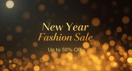 New year fashion sale with golden bokeh lights