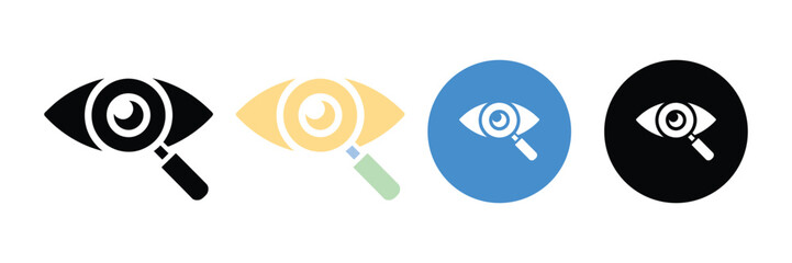 Visual search and explore concept with eye and magnifying glass icon set. Investigation symbol. vector illustration