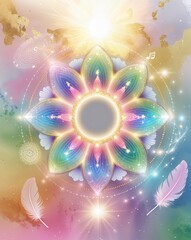 Beautiful sacred mandala surrounded by nature, colorful background