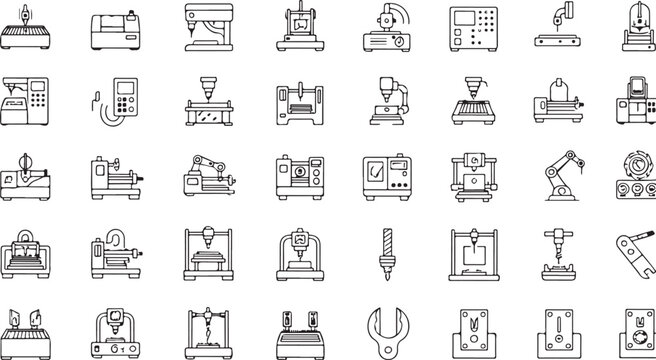 Industrial machinery and manufacturing equipment icons