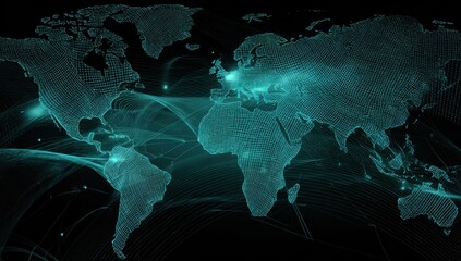 Global network map, teal lines