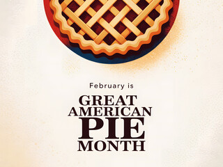 February Great American Pie Month celebration with traditional baked pie illustration and festive design