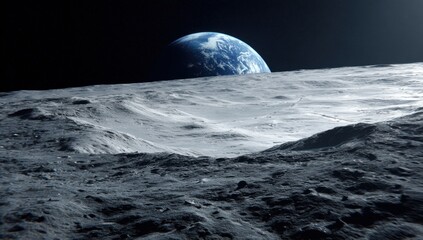 Earth rising above lunar surface