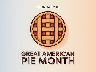 February Great American Pie Month celebration with traditional baked pie illustration and festive design