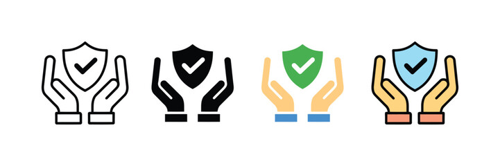 Hands holding a shield with a checkmark icon. comprehensive security and protection symbol. vector illustration
