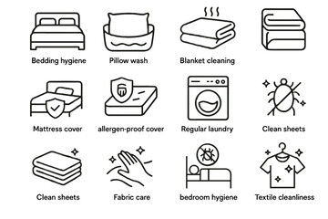 Allergy sleep hygiene icons home fabric icon vector care bedding regular pillow