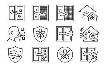 Vector icon reduction spring safety allergy care home window protection allergen