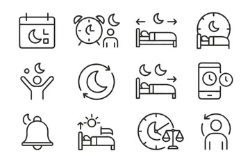 Tracking bedtime sleep clock window icons care regularity vector biological icon time