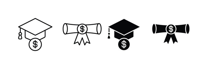 Financial aspects of education and academic achievement icon. Scholarship icon set. graduate cap symbol. vector illustration