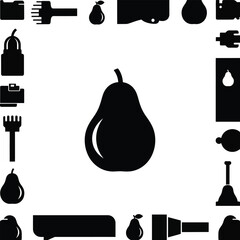 Minimalist Black Pear Silhouette Icon Surrounded by a Variety of Small Modern Infographic Symbols and Elements, Sleek Food Graphic for UI Design Isolated on Transparent Background AI Generative
