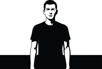 Modern Minimalist High-Contrast Monochrome Portrait of a Confident Young Man in a Black T-Shirt, Sleek Stylized Male Avatar Graphic for Profile and Branding Isolated on Transparent Background AI Gener