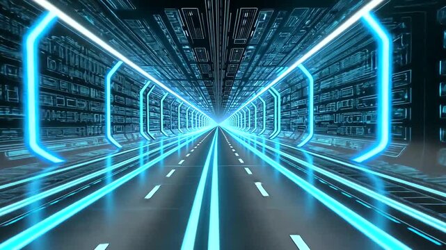 Futuristic tunnel with neon lights, a modern and abstract design.