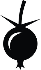 Minimalist Black Silhouette Icon of a Rosehip or Small Pomegranate Fruit with Detailed Stem and Calyx, Modern Stylized High-Contrast Berry Graphic Isolated on Transparent Background AI Generative
