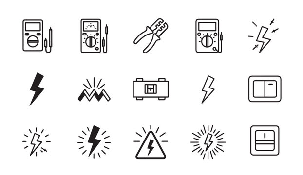 Electricity symbols and tools for technology and engineering projects