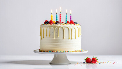 Conceptual Birthday Cake With Sweet Visual Cues Isolated on White