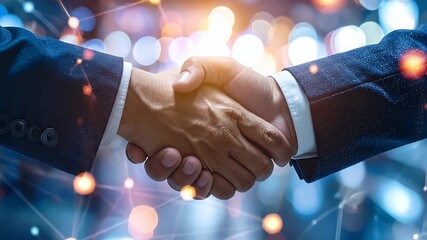 Business handshake symbolizing partnership and successful collaboration in technology.