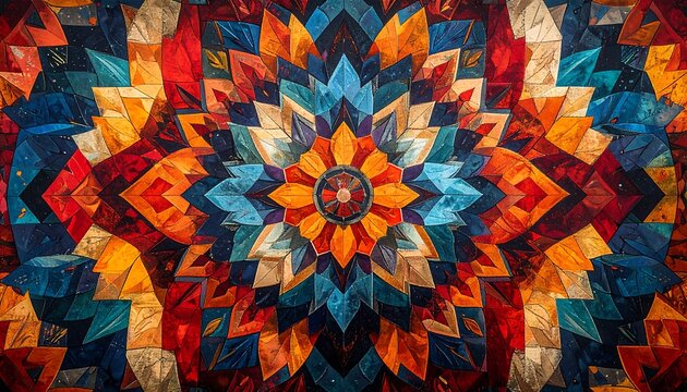 Vibrant Geometric Mandala Pattern with Intricate Details and Rich Colors. - Powered by Adobe