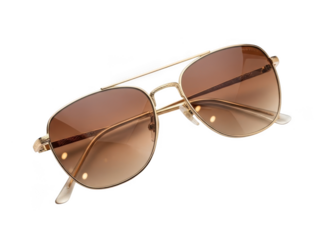 Aviation sunglasses with gold frame isolated on transparent background