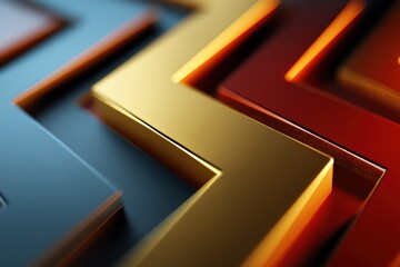 An abstract composition featuring bold, colorful geometric shapes and gradients.