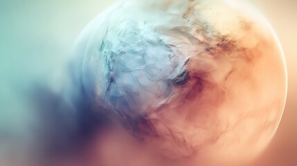 Abstract representation of a planet with swirling colors and textures in a dreamy space.