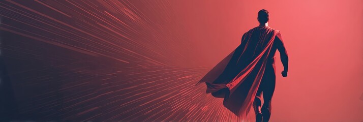 Heroic figure in silhouette with a cape, representing strength and determination.