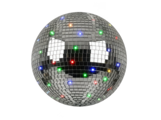 Disco ball with colorful lights isolated on transparent background