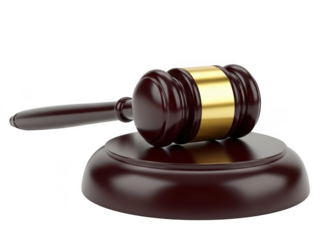 Judge gavel with gold band isolated on transparent background