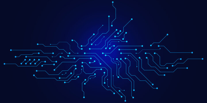 Wide cyber security and network connection concept. Futuristic circuit board technology texture on dark blue background. Vector