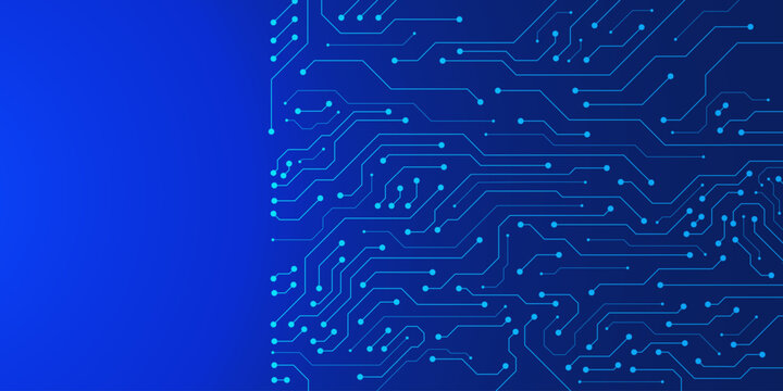 Abstract blue circuit board digital technology texture background. Futuristic AI innovation concept design. Suitable for web banner template. Vector