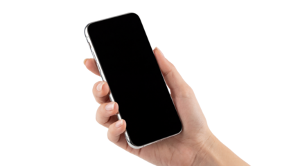 Female Hand Holding Modern Black Smartphone Product Shot isolated PNG with Transparent Background