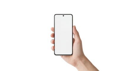 Hand Holding Modern Smartphone Mockup with Blank Screen isolated PNG with Transparent Background