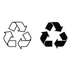 Two recycling symbols one outlined and one filled demonstrating reuse concepts